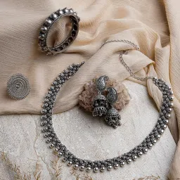 Teejh Aaniya Black Necklace, Earring, Ring & Bangle Set for Women image 1