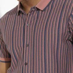 Campus Sutra Brown & Blue Cotton Regular Fit Striped Shirt image 3