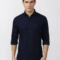 V Dot Navy Slim Fit Printed Shirt image 1