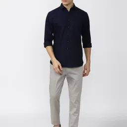 V Dot Navy Slim Fit Printed Shirt image 5