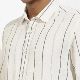 Campus Sutra Beige Cotton Regular Fit Striped Shirt image 3