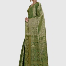 Mimosa Green Silk Woven Saree With Unstitched Blouse image 3