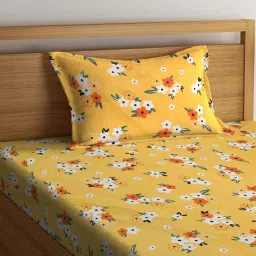 Klotthe Yellow Cotton Blend 300 TC Single Elastic Bedsheet With 1 Pillow Cover image 3