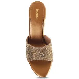 Mochi Women's Antique Gold Casual Sandals image 3