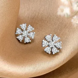 Peora Silver Plated Cubic Zirconia Studded Floral Stud Earrings image 1