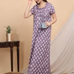 Sweet Dreams Lavender & White Cotton Floral Print Nighty-picture-22