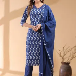 Janasya Navy Blue Kurta Set image 1