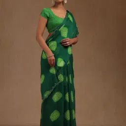 Soch Green Georgette Bandhani Print Saree image 3