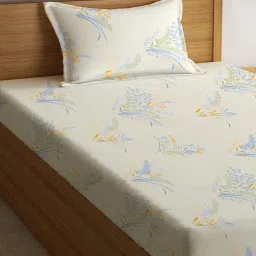 Klotthe White Cotton Blend 300 TC Single Elastic Bedsheet With 1 Pillow Cover image 3