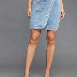 Miss Chase Light Blue Denim Above Knee Skirt-picture-25