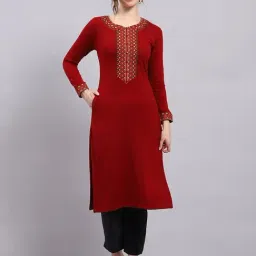 Monte Carlo Maroon Wool Blend Embroidered Full Sleeve Kurti-picture-28