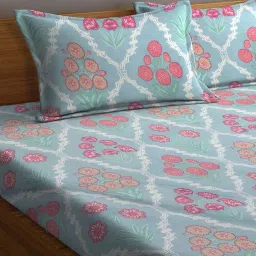 Klotthe Skyblue Cotton Blend 300 TC Elastic Bed Sheet With 2 Pillow Covers image 3