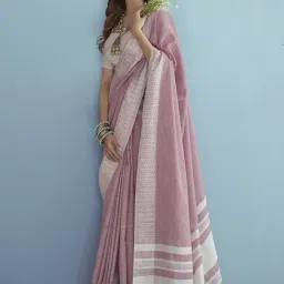 Satrani Pink & White Cotton Woven Saree With Unstitched Blouse-image-7