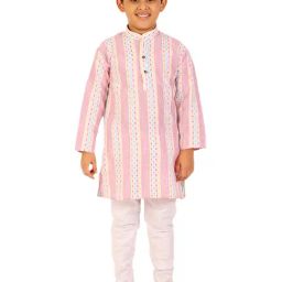 Pro-Ethic Style Developer Kids Pink & White Printed Full Sleeves Kurta with Pyjamas-picture-1