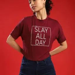 Campus Sutra Maroon Graphic Print Top-picture-27