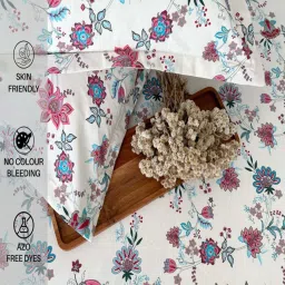 Urban Space White & Pink Cotton 200 TC King Bedsheet with 2 Pillow Covers image 3