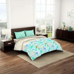 Spaces Green & Yellow Cotton 144 TC Double Bedsheet & Quilt with 2 Pillow Covers-picture-35