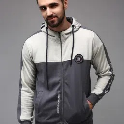 showoffff Showoff Grey Cotton Regular Fit Colour Block Hooded Sweatshirt-picture-21