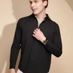 Global Republic Black Regular Fit Striped Shirt-image-94