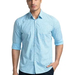 Parx Blue Cotton Slim Fit Printed Shirt image 1
