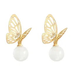 Joker & Witch Golden & White Vacation Vibe Butterfly Pearl Drop Earrings image 3
