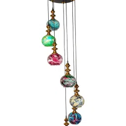 FOS LIGHTING Contemporary Cluster Multicolor Steel 7-In-1 Glass Globe Hanging Light image 4
