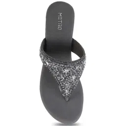 Metro Women's Gun Metal Thong Wedges image 3