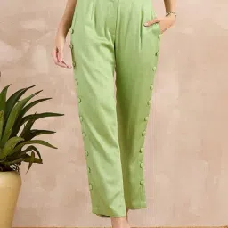 First Resort By Ramola Bachchan Pastel Green Eco-Chic Vogue Button Down Straight Pants-picture-49