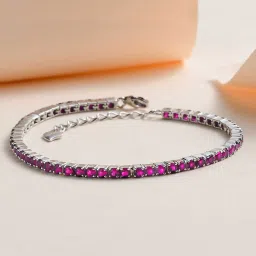 ornate jewels 925 Silver Red Ruby Single Line Tennis Adjustable Bracelet for Women & Girls image 1
