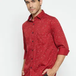 Cantabil Brick Red Cotton Regular Fit Printed Shirt image 3