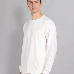 AD by Arvind White Slim Fit Embroidered Logo Round Neck Sweatshirt image 3