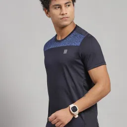 Rock.It Navy Blue Regular Fit Self Pattern T-Shirt image 3