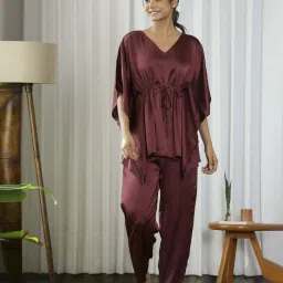 Say Maroon Regular Fit Night Suit image 1