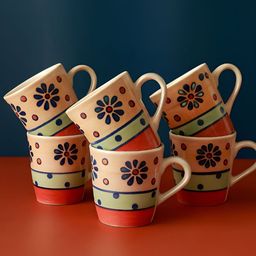 Unravel India Beige And Red 6 Pieces Printed Glossy Finish Ceramic Cups-picture-28