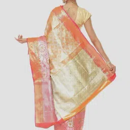 Banarasi Silk Works Orange Woven Saree With Unstitched Blouse image 2