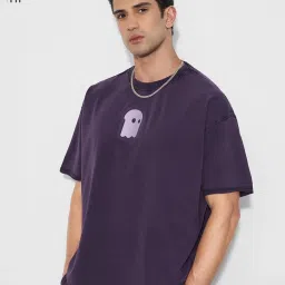 The Souled Store Purple Loose Fit Patchwork T-Shirt image 1