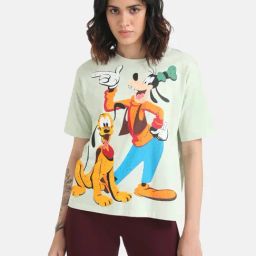 Kazo Pluto And Goofy Printed Graphic T-Shirt With Sequi-picture-19