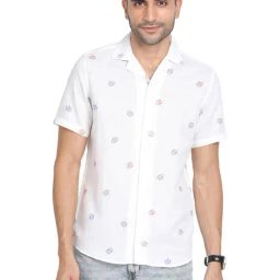 Turtle White Slim Fit Floral Print Shirts-picture-24