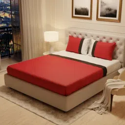 Stoa Paris Urbain Red 300 TC Polyester King Bedsheet with 2 Pillow Covers-picture-18