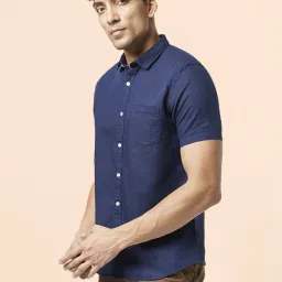 Byford by Pantaloons Navy Cotton Regular Fit Shirt image 3