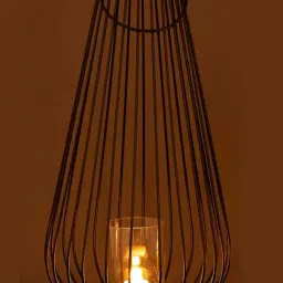 Aapno rajasthan Winter Collection Black Metal Lantern Shape Tealight Holder - Set of 1 image 2