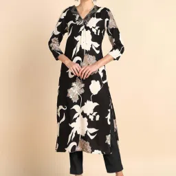 Maaesa Black Regular Fit Floral Print Kurtas image 1