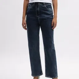 Elle Blue Cotton Straight Fit High Rise Jeans-image-45