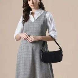 Globus Women Black Checkered V-Neck Sleeveless Fit & Flare Mini Dress-image-97