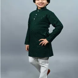 Ahhaaaa Kids Green Cotton Embellished Full Sleeves Kurta Set image 3