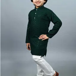 Ahhaaaa Kids Green Cotton Embellished Full Sleeves Kurta Set image 3