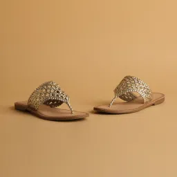 Eridani Women's Auraa Gold Thong Sandals image 1