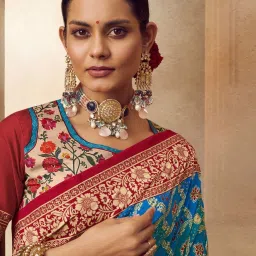 Saree Mall Blue Woven Saree With Unstitched Blouse image 3