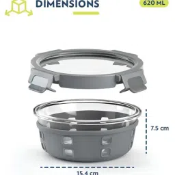 Borosil Transparent 620ml Round Glass Food Storage Container with Air Tight Lid (3 Piece) image 2