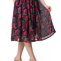 Cation Blue Floral Print A-Line Midi Skirt image 3